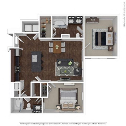 Floor plan for 2 beds, 2 baths, 1079 sqft